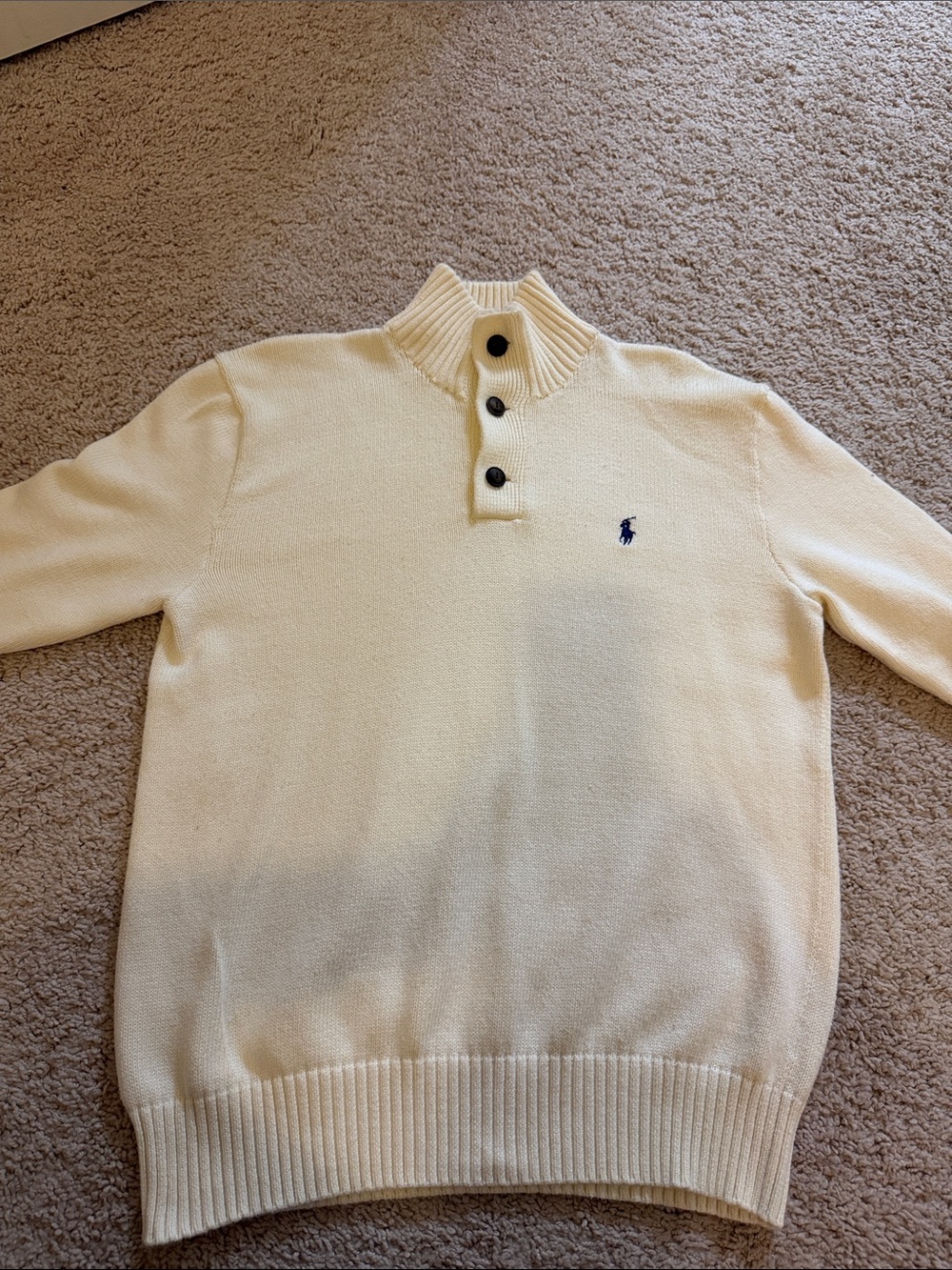 Polo Ralph Lauren Men's M Cream Mock Neck Button Sweater Pony Logo